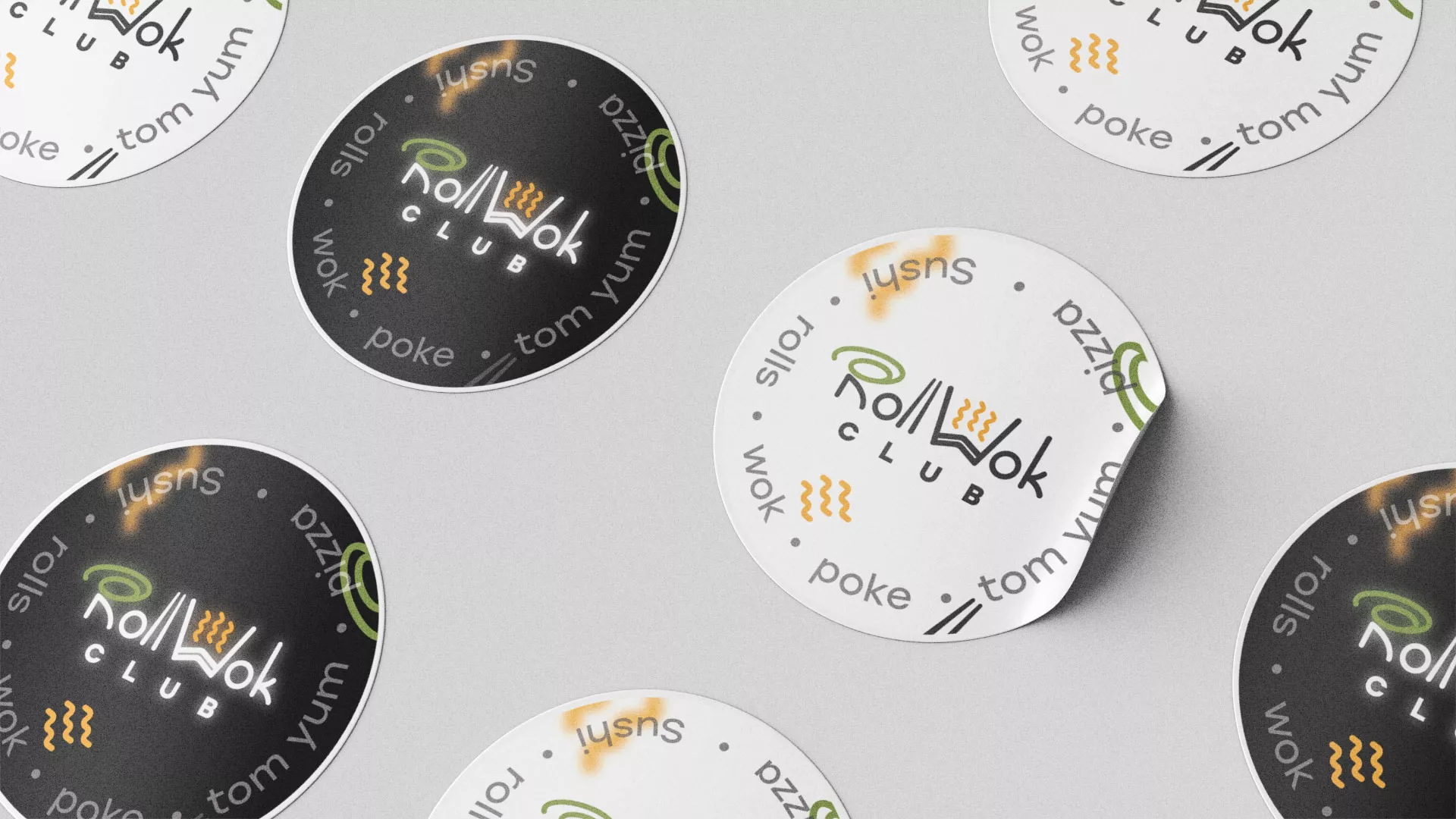 Разработка дизайна наклеек для суши-бара «Roll Wok Club» в Солигаличе
